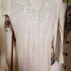 Free People Tops - Long offwhite cotton top with sequins and beads Free People Tops - Long offwhite cotton top with sequins and beads